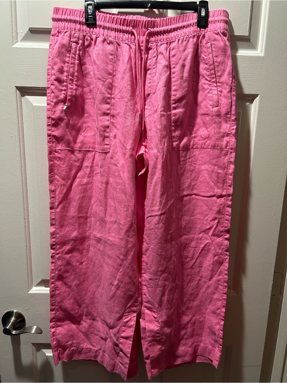 Athleta Hot Pink Retreat Linen High Rise Wide Leg Drawstring Pants Size L/P